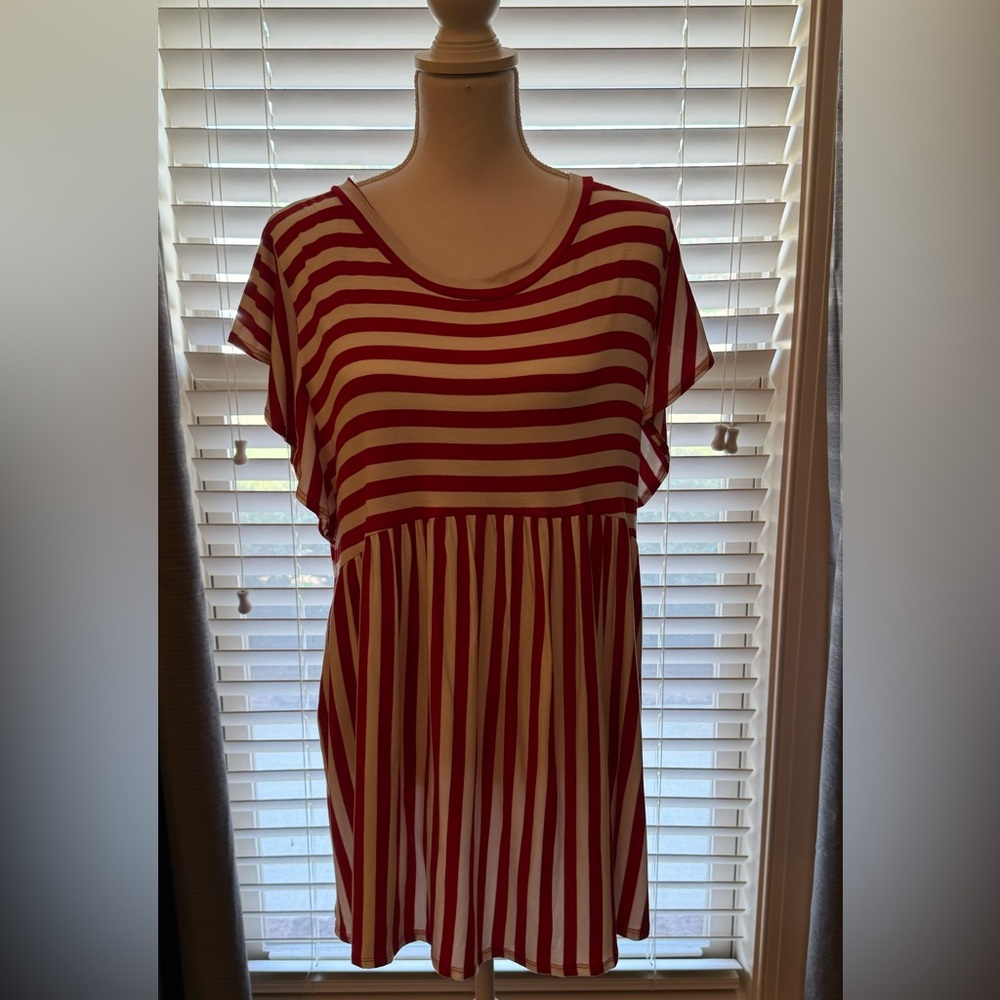 NEW! Red & Ivory Striped Babydoll Top - Picture 5 of 5